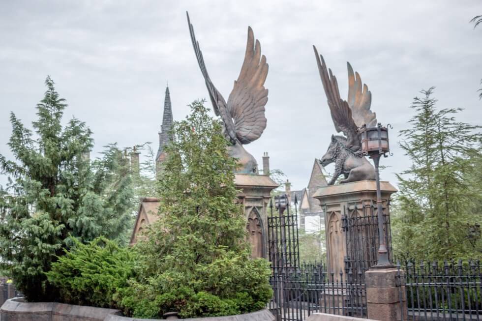 Winged Boars at Hogwarts Entrance Gates Visiting Harry Potter World Plan
