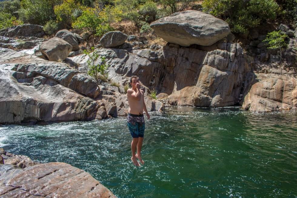 Jumping into the River Camping Sequoia