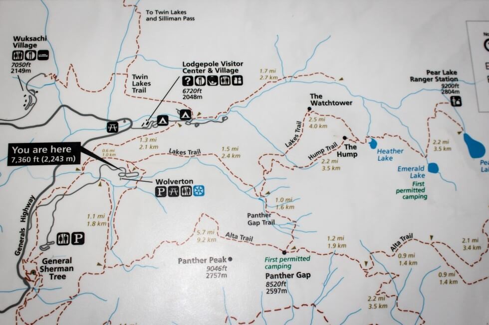 Map of Hikes Camping Sequoia