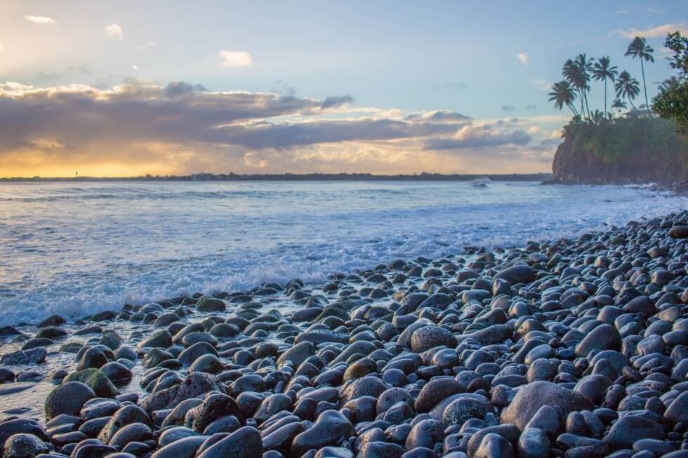 Hilo Hawaii Sunrise at a rocky beach
