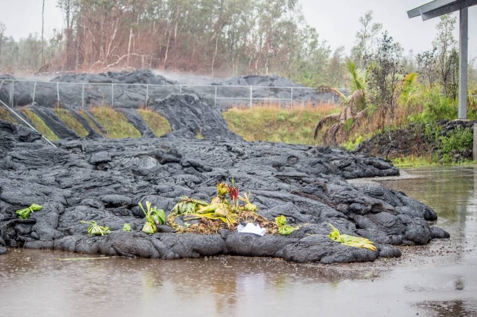 Pahoa Lava flow with offerings