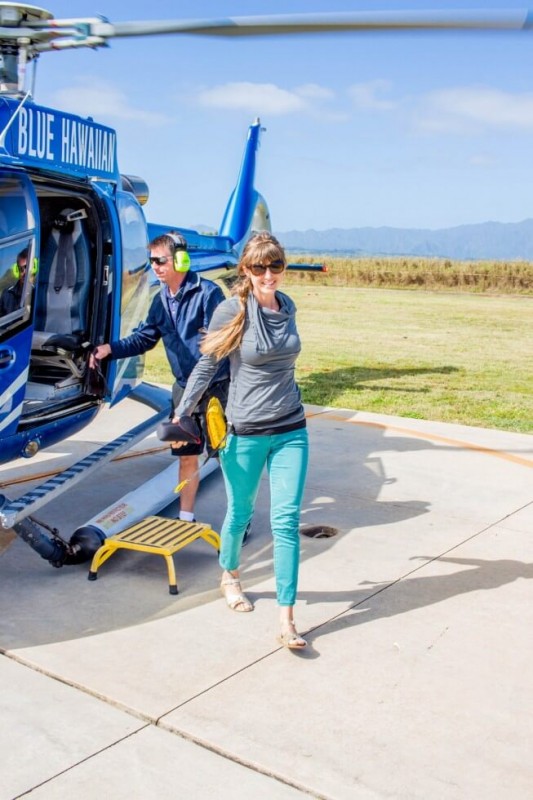Disembarking-from-Blue-Hawaiian-Kauai-Helicopter-Tour