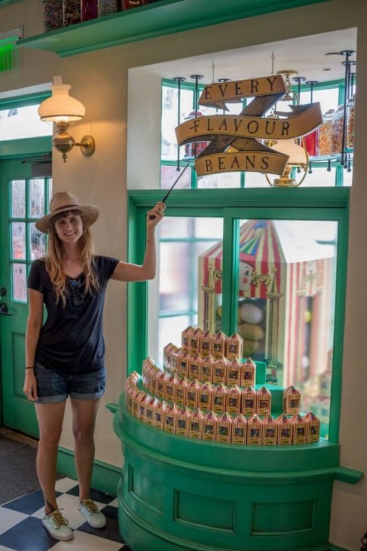 Every Flavour Beans Display in Honeydukes Visiting Harry Potter World Orlando