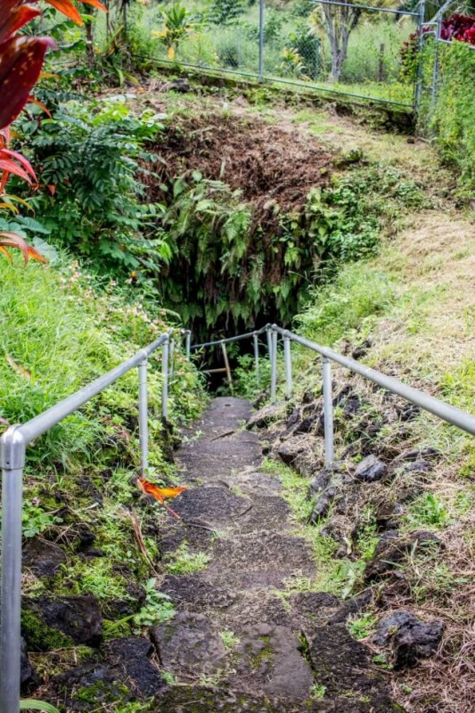 Stairway into the Hana lava tube Maui
